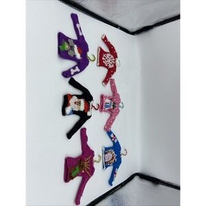6pc Miniature Knit Ugly‎ Christmas Sweater Ornaments Set Santa Snowman Reindeer